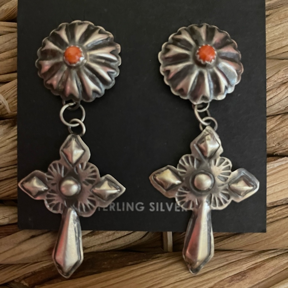 Sterling silver spiny concho earrings
